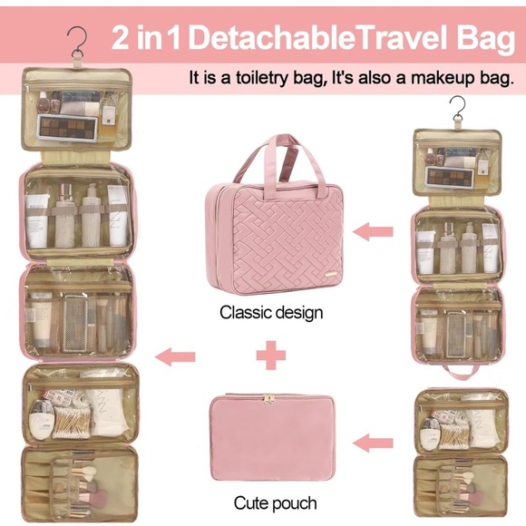 Travel Toiletry Bag Extra Large Water-resistant Cosmetic Bag with Hanging Hook - Picture 3 of 7